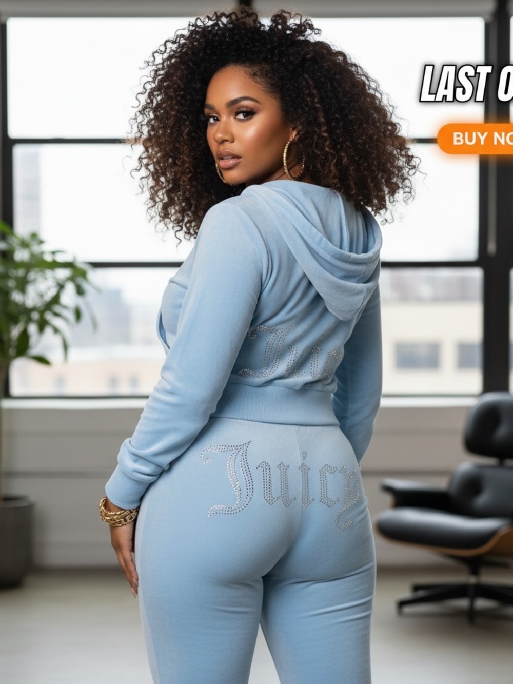 Juicy Couture Baby Blue Velour Rhinestone Logo Joggers